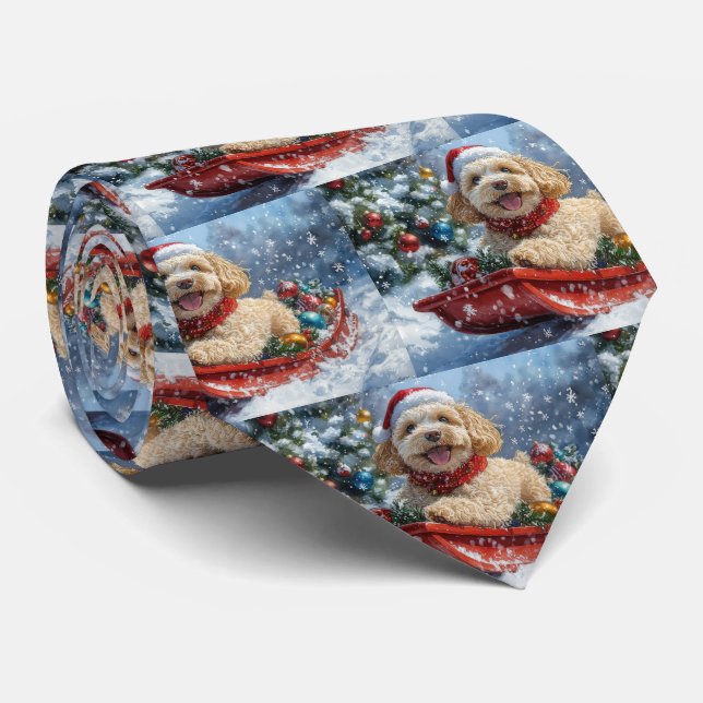 Cockapoo Dog in Sledge Let it Snow Christmas Tie (Rolled)
