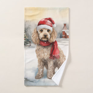 Cockapoo Dog in Snow Christmas Bath Towel Set