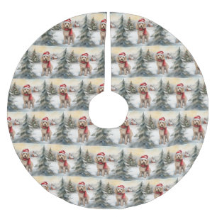 Cockapoo Dog in Snow Christmas  Brushed Polyester Tree Skirt