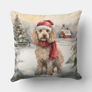 Cockapoo Dog in Snow Christmas Cushion
