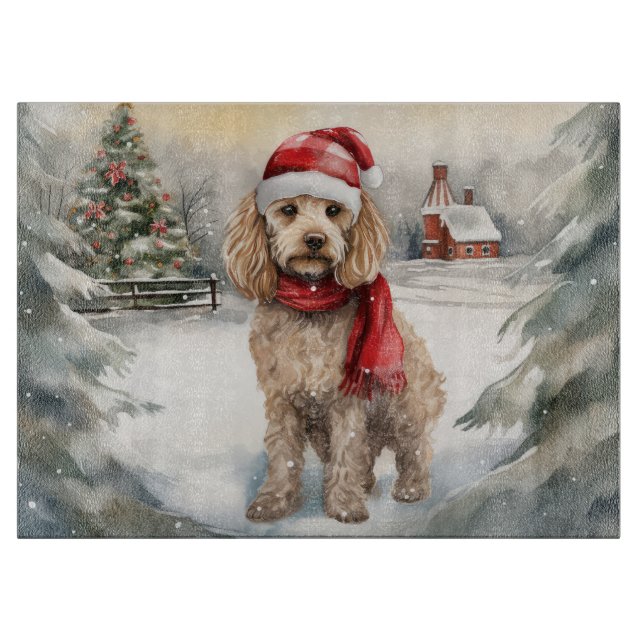 Cockapoo Dog in Snow Christmas  Cutting Board (Front)