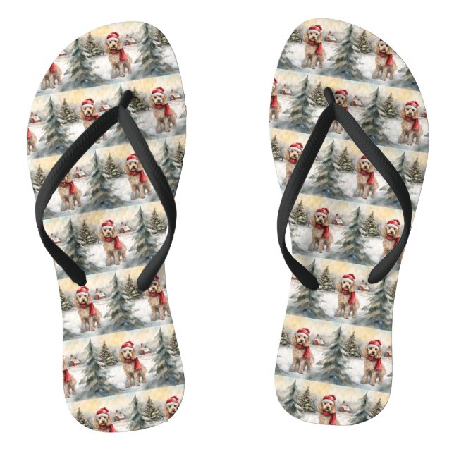 Cockapoo Dog in Snow Christmas  Flip Flops (Footbed)