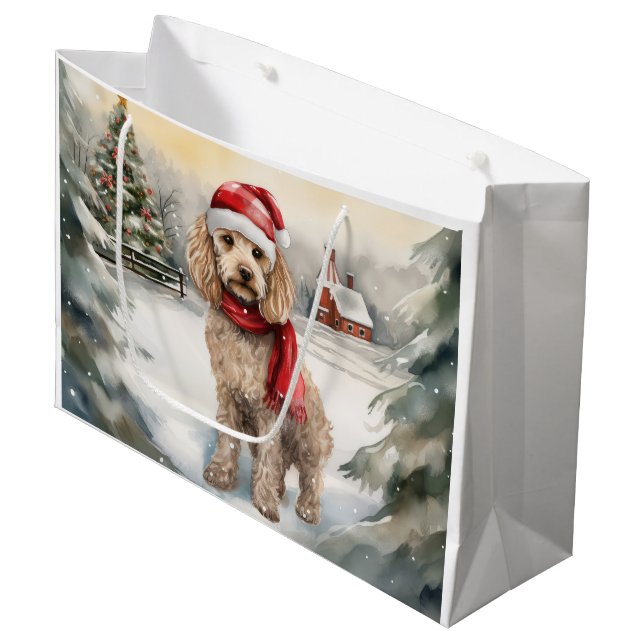Cockapoo Dog in Snow Christmas  Large Gift Bag (Front Angled)