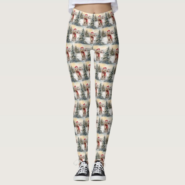 Cockapoo Dog in Snow Christmas  Leggings (Front)