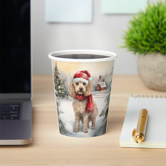 Cockapoo Dog in Snow Christmas  Paper Cups (Insitu)