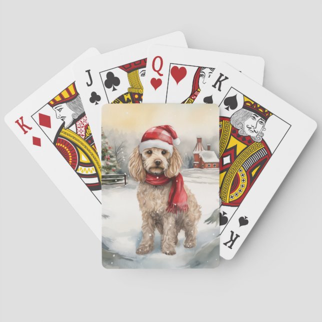Cockapoo Dog in Snow Christmas  Playing Cards (Back)