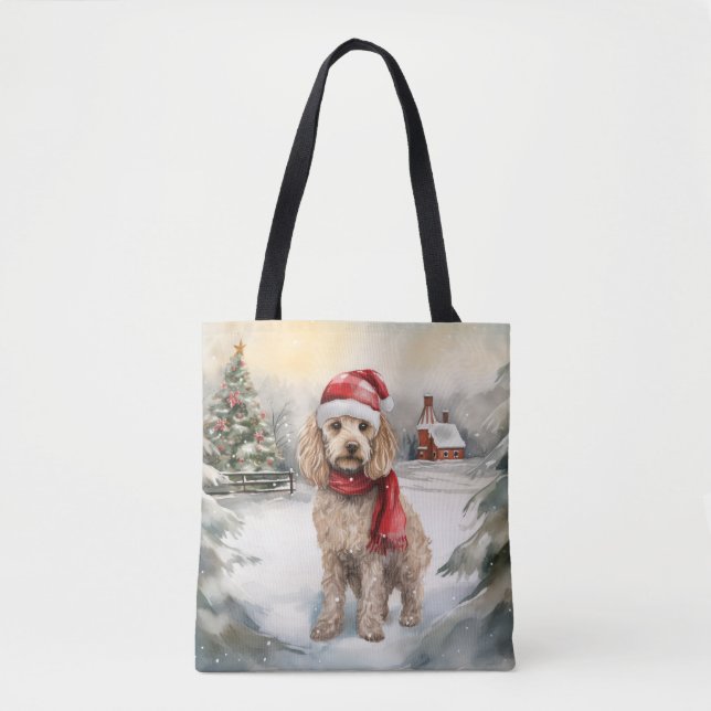 Cockapoo Dog in Snow Christmas  Tote Bag (Front)