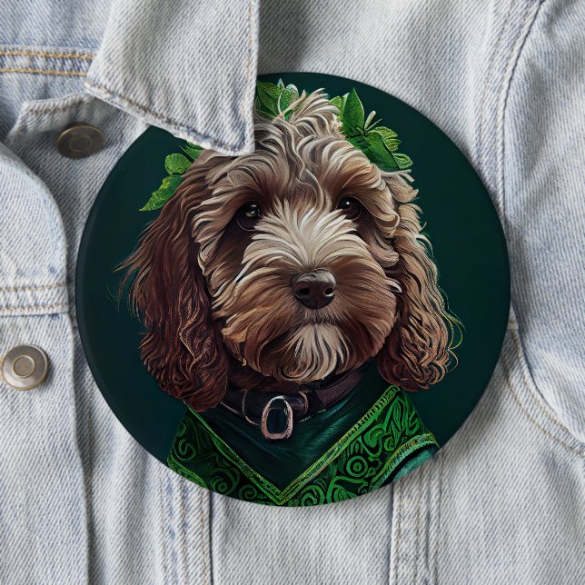 Cockapoo Dog in St. Patrick's Day Dress 6 Cm Round Badge (In Situ)