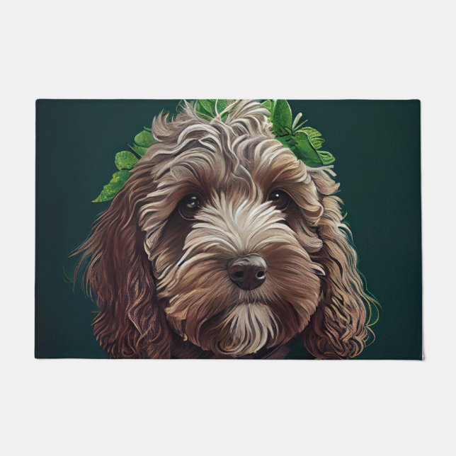 Cockapoo Dog in St. Patrick's Day Dress Doormat (Front)