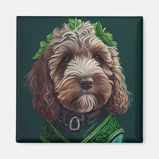 Cockapoo Dog in St. Patrick's Day Dress Magnet (Front)