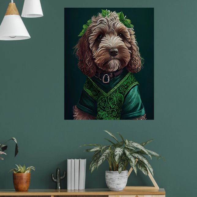 Cockapoo Dog in St. Patrick's Day Dress Poster (Living Room 1)