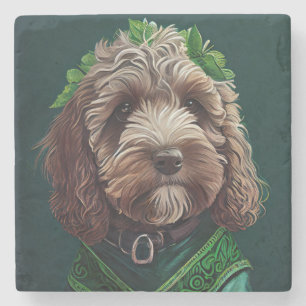 Cockapoo Dog in St. Patrick's Day Dress Stone Coaster