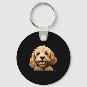 Cockapoo Dog Mum Dad Peeking Puppy Key Ring