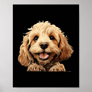 Cockapoo Dog Mum Dad Peeking Puppy Poster