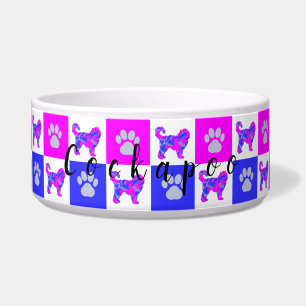 Cockapoo Dog & Paw Hot Pink & Blue Pet Bowl