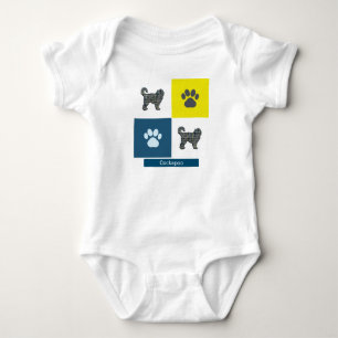 Cockapoo Dog & Paw Y&B Grid Square Baby Bodysuit
