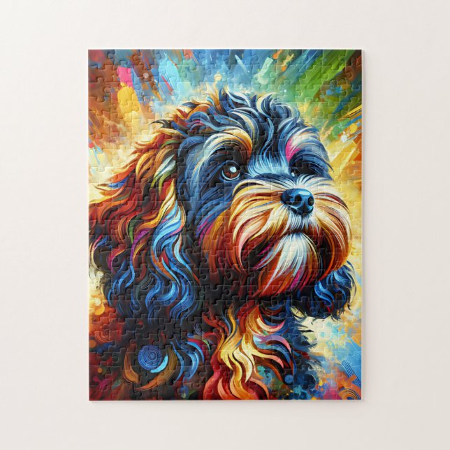 Cockapoo Dog Portrait Acrylic Art Print Dog Lover Jigsaw Puzzle (Vertical)