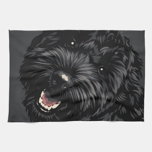 Cockapoo Dog Portrait Black Cockapoo gift Tea Towel (Horizontal)