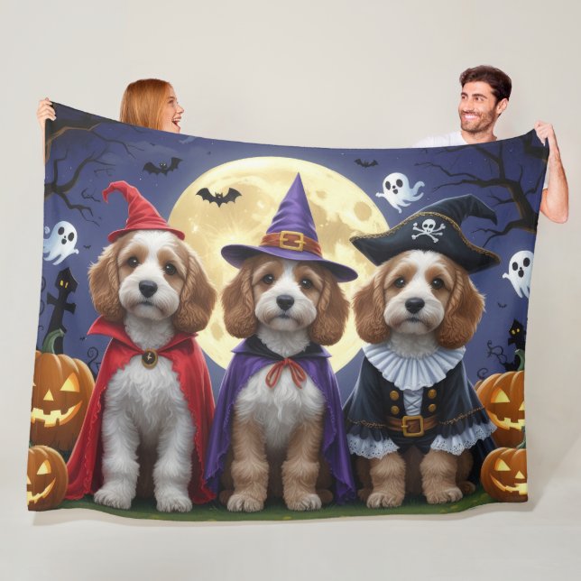 Cockapoo Dog Pumpkin Halloween Funny Fleece Blanket (In Situ)