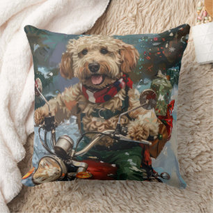 Cockapoo Dog Riding Motorcycle Christmas Cushion
