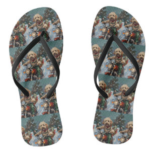 Cockapoo Dog Riding Motorcycle Christmas Flip Flops