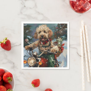 Cockapoo Dog Riding Motorcycle Christmas Napkin