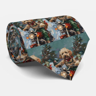 Cockapoo Dog Riding Motorcycle Christmas Tie