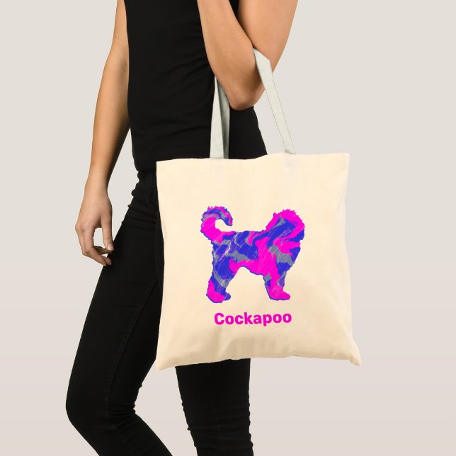 Cockapoo Dog Silhouette Crazy Hot Pink Abstract Tote Bag (Front (Product))