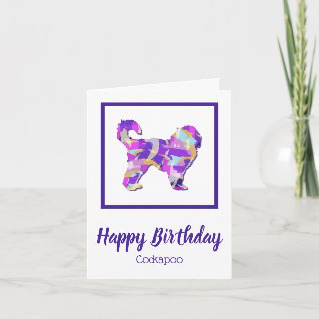Cockapoo Dog Silhouette Cute PurplePY&B Birthday Card (Front)
