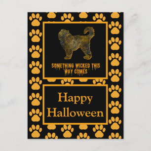 Cockapoo Dog Silhouette Fun Orange Halloween Postcard