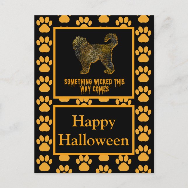Cockapoo Dog Silhouette Fun Orange Halloween Postcard (Front)