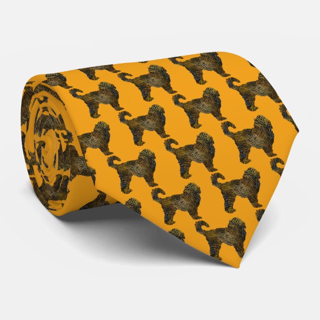 Cockapoo Dog Silhouette Halloween Orange Neck Tie (Rolled)