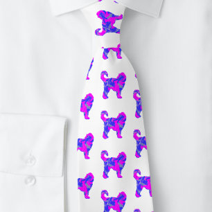 Cockapoo Dog Silhouette Pink & Blue Abstract Tie
