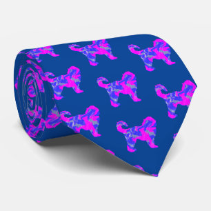 Cockapoo Dog Silhouette Pink & Blue Dark Blue Tie