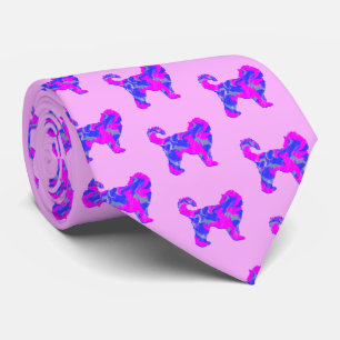 Cockapoo Dog Silhouette Pink & Blue Light Pink Tie