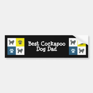 Cockapoo Dog Silhouette Yellow & Blue Grid Bumper Sticker