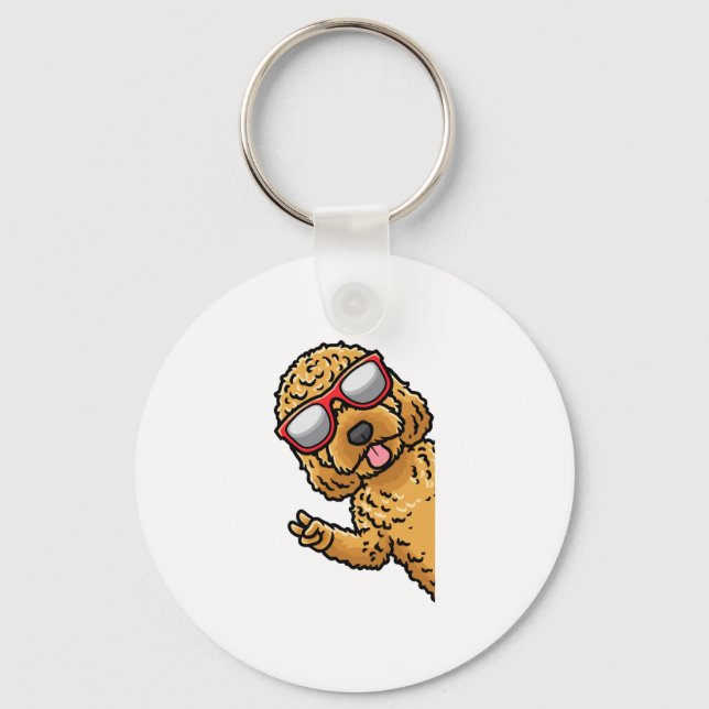 Cockapoo Dog Spoodle With Sunglasses From Side Key Ring (Front)