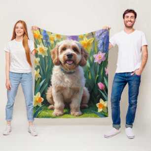 Cockapoo Dog Spring Flowers Painting Fleece Blanket