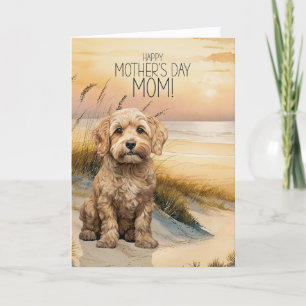 Cockapoo Dog Sunset Beach Mother's Day Holiday Card