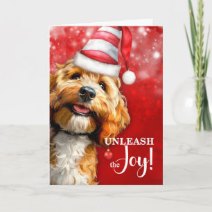Cockapoo Dog Unleash the Joy Christmas Holiday Card