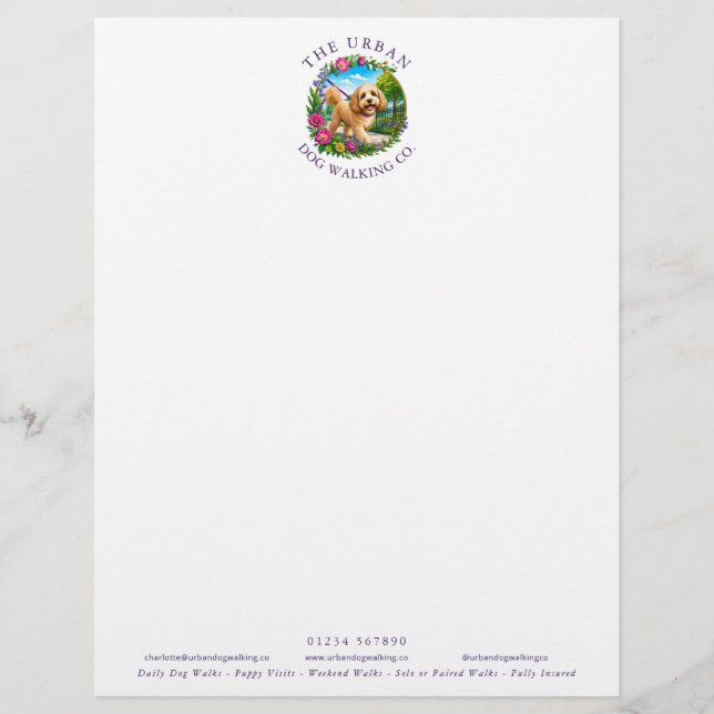 Cockapoo Dog Walker Custom Logo Letterhead (Front)
