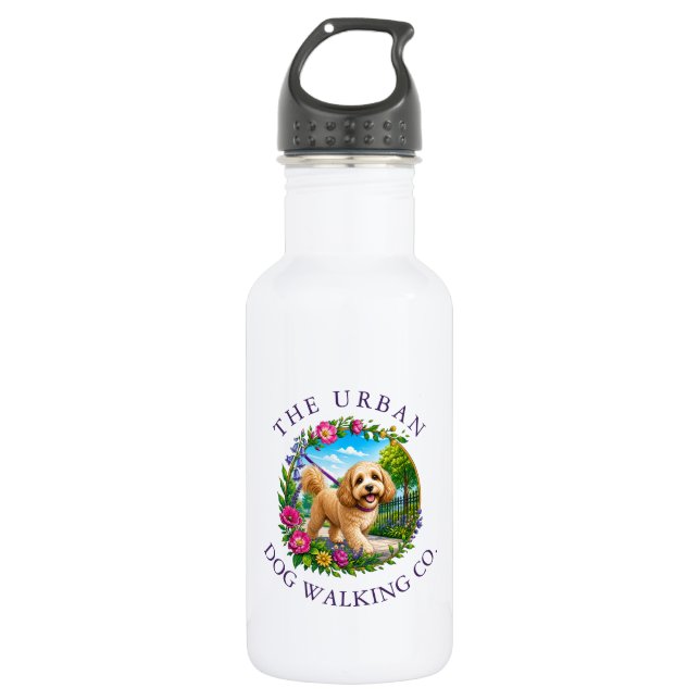 Cockapoo Dog Walker Custom Logo Water Bottle (Front)
