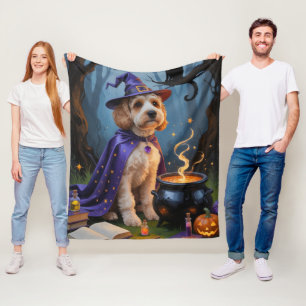 Cockapoo Dog Whimsical Halloween Painting Fleece Blanket