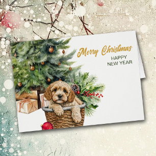 Cockapoo Dog Wicker Basket Christmas