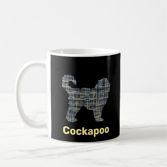 Cockapoo Dog Yellow & Black Grid Line Coffee Mug (Left)