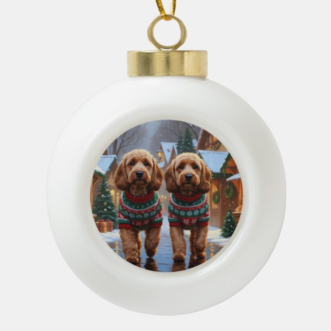 Cockapoo Dogs Christmas Snow Holiday  Ceramic Ball Christmas Ornament (Front)