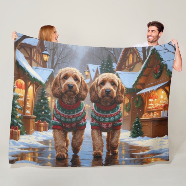 Cockapoo Dogs Christmas Snow Holiday  Fleece Blanket (In Situ)