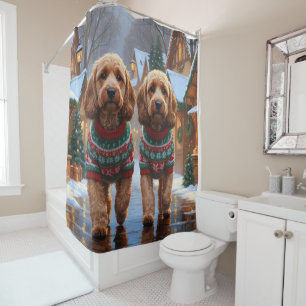 Cockapoo Dogs Christmas Snow Holiday Shower Curtain