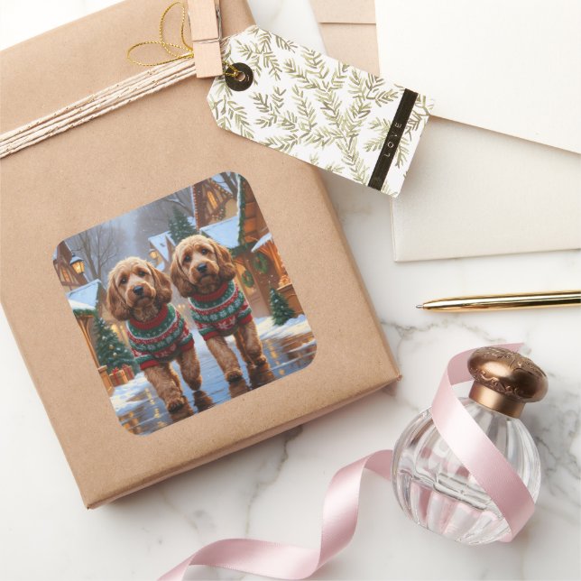 Cockapoo Dogs Christmas Snow Holiday  Square Sticker (Gifting)