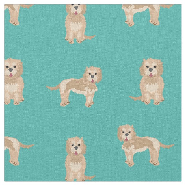 cockapoo dogs turquoise fabric (Close Up)